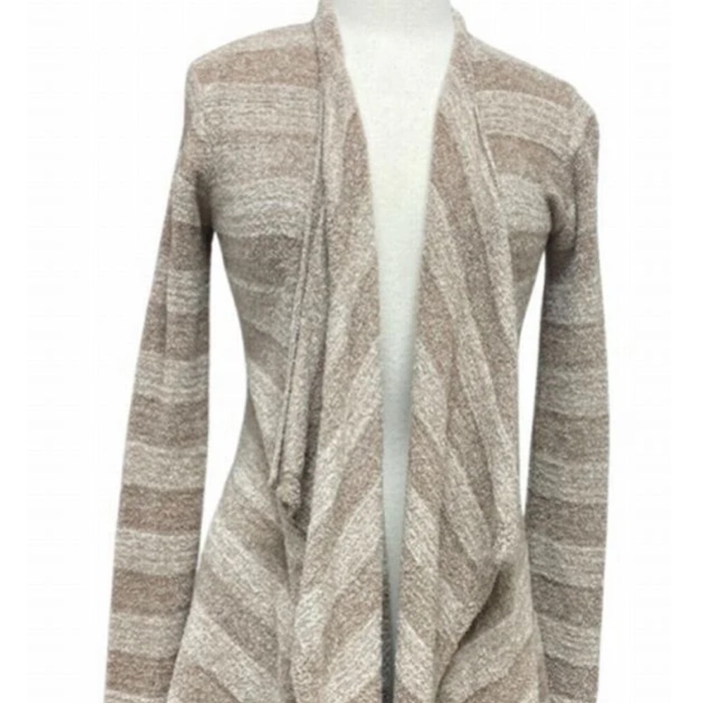 BAREFOOT DREAMS CALYPSO WRAP STRIPED TAN BEIGE CARDIGAN SOFT COMFY SIZE L/ XL